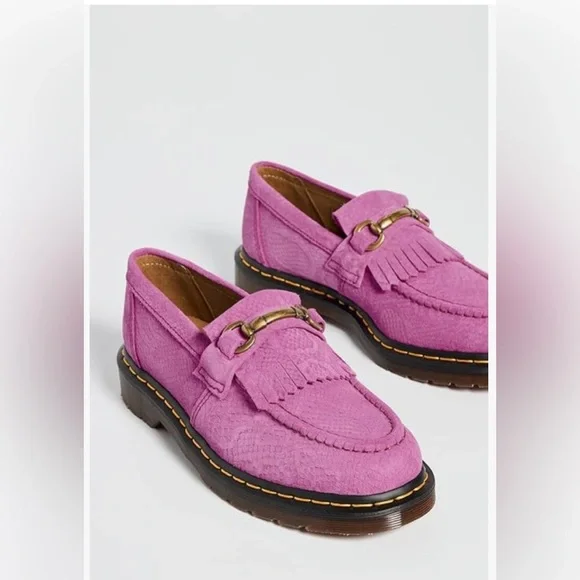 Dr. Martens Thrift Pink Adrian Snaffle Repello EmbossedSuede Kiltie Loafers 10